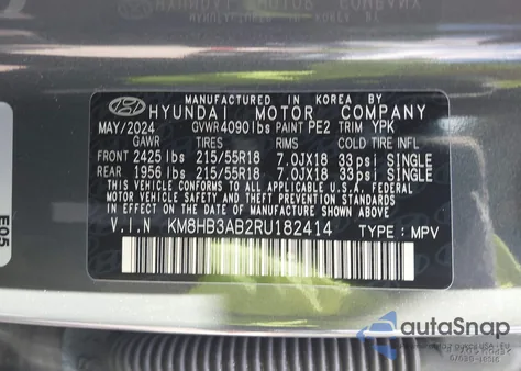 2024 Hyundai Kona Sel z USA, uszkodzony, nr VIN KM8HB3AB2RU182414